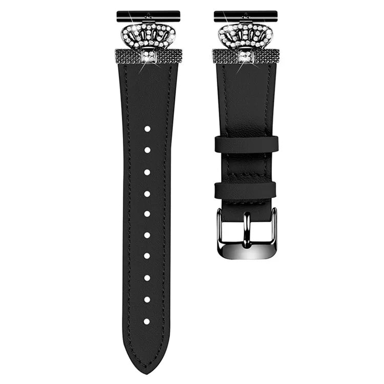 For Garmin Forerunner 645 / 645 Music Cowhide Strap with Black Buckle Rhinestone Decor Wrist Band