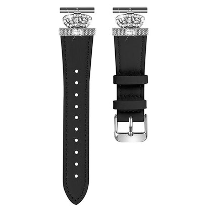For Garmin Forerunner 245 / 245 Music Silver Buckle Cowhide Band Crown Design Wrist Strap