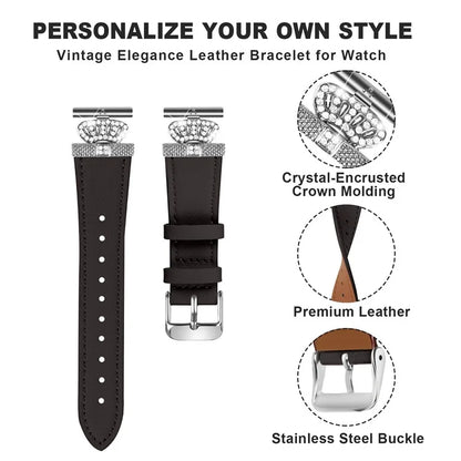 For Garmin Forerunner 245 / 245 Music Silver Buckle Cowhide Band Crown Design Wrist Strap