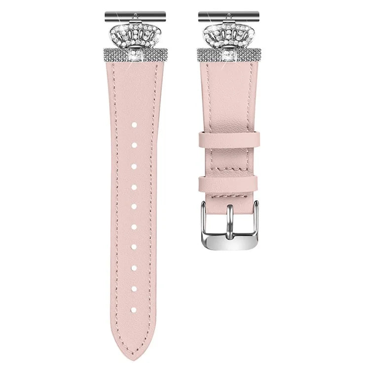 For Garmin Forerunner 245 / 245 Music Silver Buckle Cowhide Band Crown Design Wrist Strap