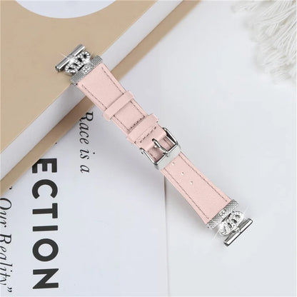 For Garmin Forerunner 245 / 245 Music Silver Buckle Cowhide Band Crown Design Wrist Strap