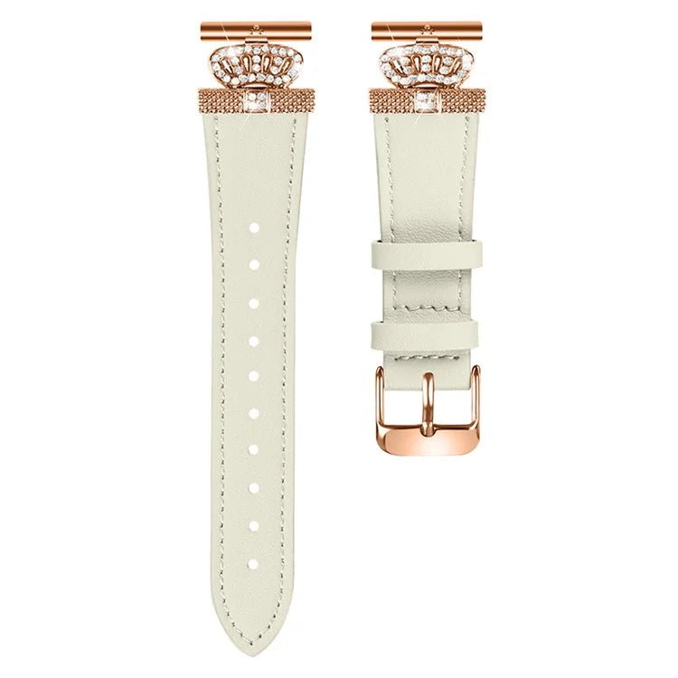 For Garmin Forerunner 245 / 245 Music Rose Gold Buckle Strap Rhinestone Crown Cowhide Band
