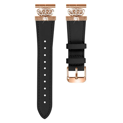 For Garmin Forerunner 245 / 245 Music Rose Gold Buckle Strap Rhinestone Crown Cowhide Band