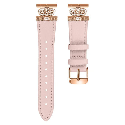 For Garmin Forerunner 245 / 245 Music Rose Gold Buckle Strap Rhinestone Crown Cowhide Band