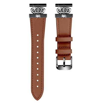 For Garmin Forerunner 245 / 245 Music Cowhide Band Crown Design Watch Strap with Black Buckle
