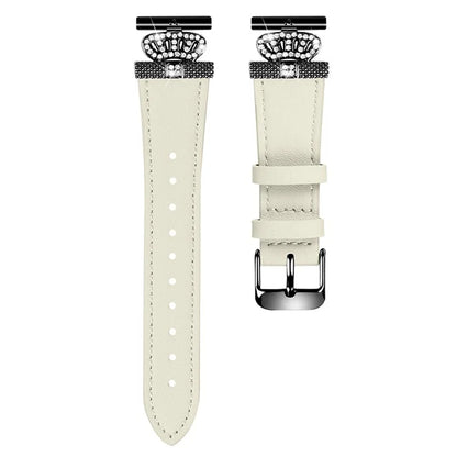 For Garmin Forerunner 245 / 245 Music Cowhide Band Crown Design Watch Strap with Black Buckle