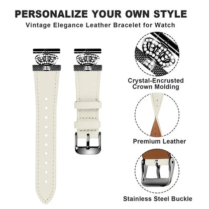 For Garmin Forerunner 245 / 245 Music Cowhide Band Crown Design Watch Strap with Black Buckle