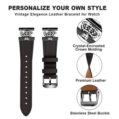 For Garmin Forerunner 245 / 245 Music Cowhide Band Crown Design Watch Strap with Black Buckle