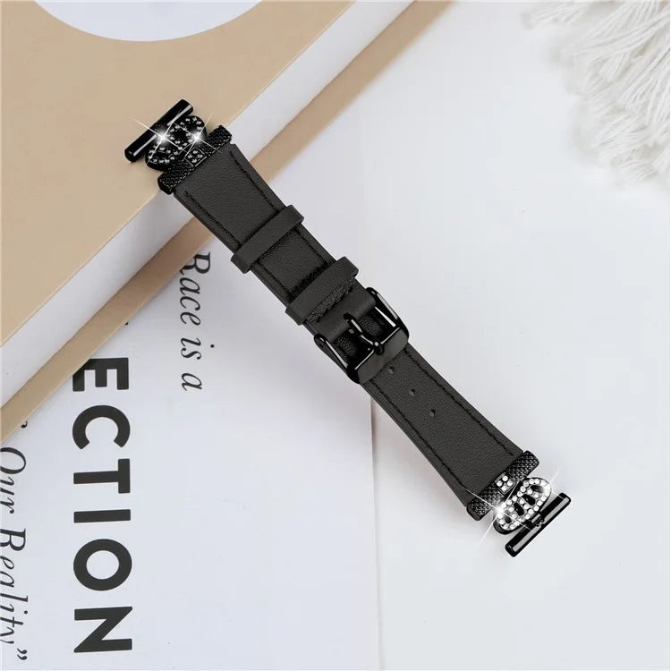 For Garmin Forerunner 245 / 245 Music Cowhide Band Crown Design Watch Strap with Black Buckle