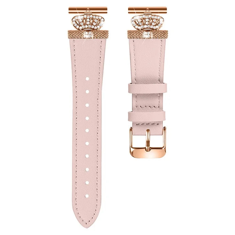 For Samsung Galaxy Watch4 40mm 42mm  /  44mm  /  46mm  /  Watch5 40mm  /  44mm  /  45mm Genuine Cow Leather Watchband, Rose Gold Connector