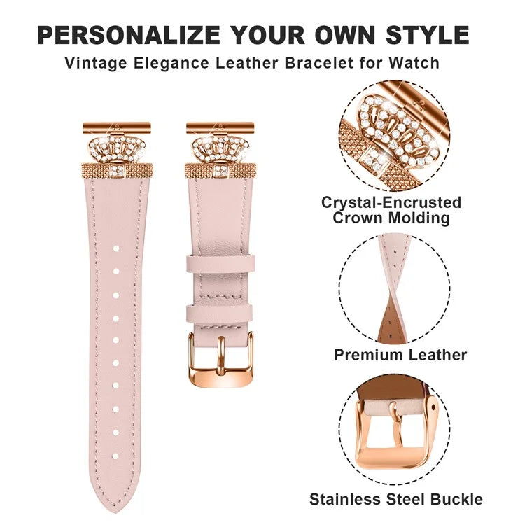 For Samsung Galaxy Watch4 40mm 42mm  /  44mm  /  46mm  /  Watch5 40mm  /  44mm  /  45mm Genuine Cow Leather Watchband, Rose Gold Connector