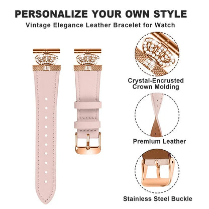 For Samsung Galaxy Watch4 40mm 42mm  /  44mm  /  46mm  /  Watch5 40mm  /  44mm  /  45mm Genuine Cow Leather Watchband, Rose Gold Connector