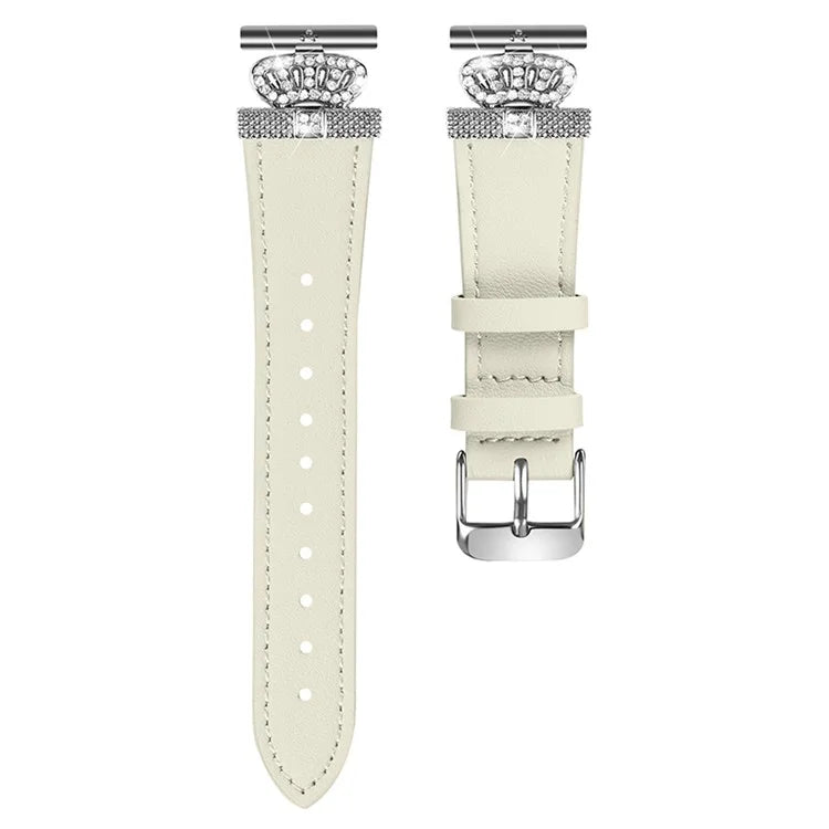 For Samsung Galaxy Watch4 40mm 42mm  /  44mm  /  46mm  /  Watch5 40mm  /  44mm  /  45mm Genuine Cow Leather Watchband, Silver Connector