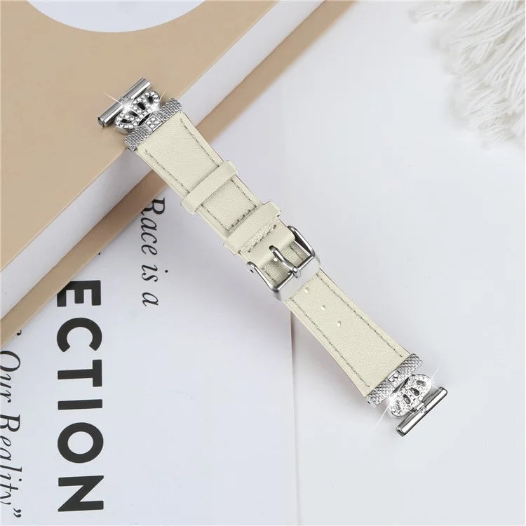 For Samsung Galaxy Watch4 40mm 42mm  /  44mm  /  46mm  /  Watch5 40mm  /  44mm  /  45mm Genuine Cow Leather Watchband, Silver Connector