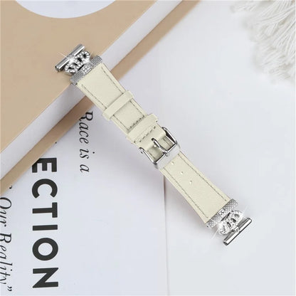 For Samsung Galaxy Watch4 40mm 42mm  /  44mm  /  46mm  /  Watch5 40mm  /  44mm  /  45mm Genuine Cow Leather Watchband, Silver Connector