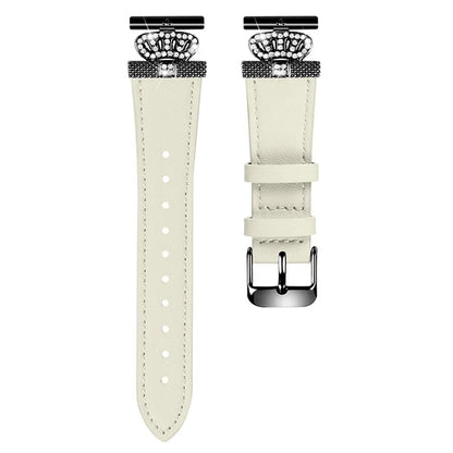 For GarminMove 3  /  Vivomove 3 Watchband with Black Connector Genuine Cow Leather Strap, Rhinestone Crown Decor