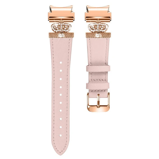 For Samsung Galaxy Watch6 40mm  /  44mm  /  Watch6 Classic 43mm  /  47mm Watchband with Rose Gold Connector Genuine Cow Leather Strap