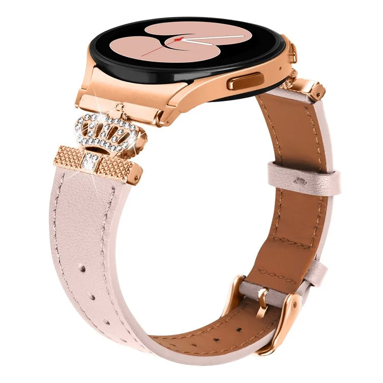 For Samsung Galaxy Watch6 40mm  /  44mm  /  Watch6 Classic 43mm  /  47mm Watchband with Rose Gold Connector Genuine Cow Leather Strap