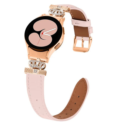 For Samsung Galaxy Watch6 40mm  /  44mm  /  Watch6 Classic 43mm  /  47mm Watchband with Rose Gold Connector Genuine Cow Leather Strap