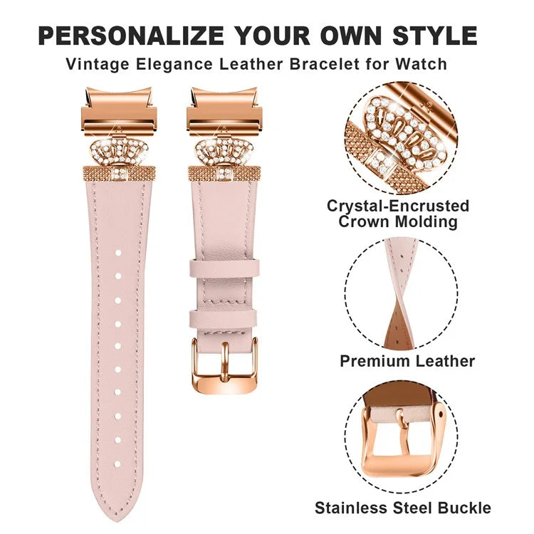 For Samsung Galaxy Watch6 40mm  /  44mm  /  Watch6 Classic 43mm  /  47mm Watchband with Rose Gold Connector Genuine Cow Leather Strap
