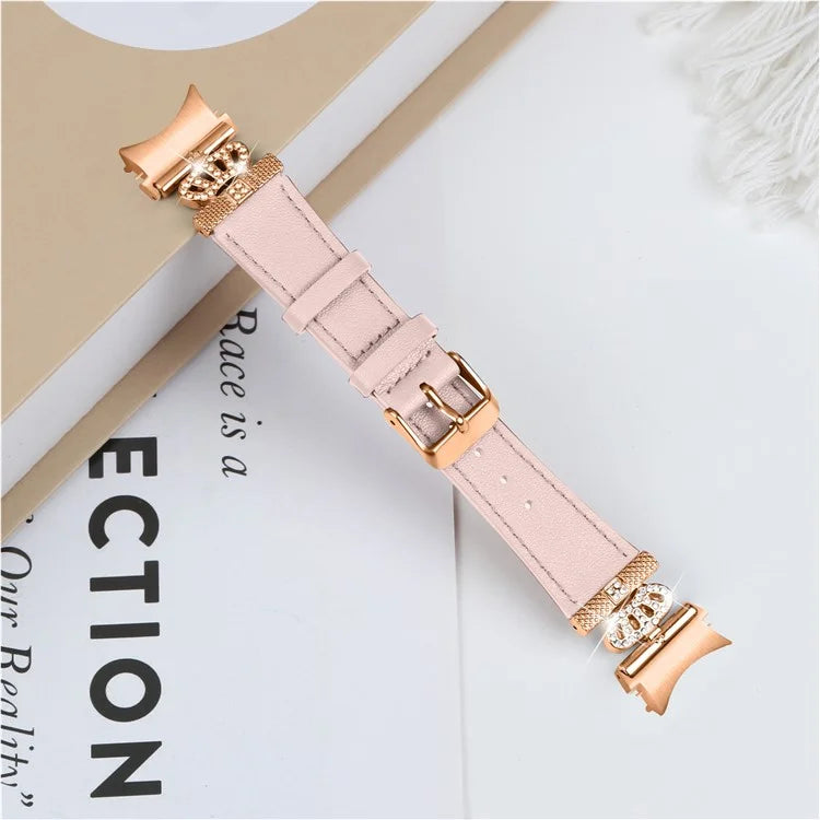 For Samsung Galaxy Watch6 40mm  /  44mm  /  Watch6 Classic 43mm  /  47mm Watchband with Rose Gold Connector Genuine Cow Leather Strap