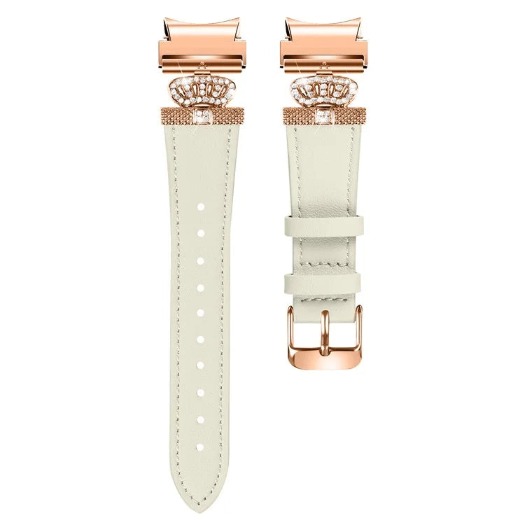 For Samsung Galaxy Watch6 40mm  /  44mm  /  Watch6 Classic 43mm  /  47mm Watchband with Rose Gold Connector Genuine Cow Leather Strap