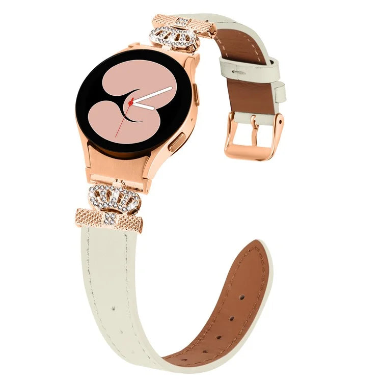For Samsung Galaxy Watch6 40mm  /  44mm  /  Watch6 Classic 43mm  /  47mm Watchband with Rose Gold Connector Genuine Cow Leather Strap