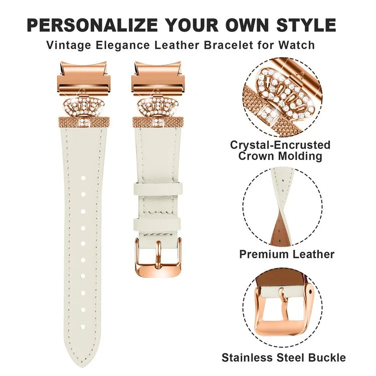 For Samsung Galaxy Watch6 40mm  /  44mm  /  Watch6 Classic 43mm  /  47mm Watchband with Rose Gold Connector Genuine Cow Leather Strap