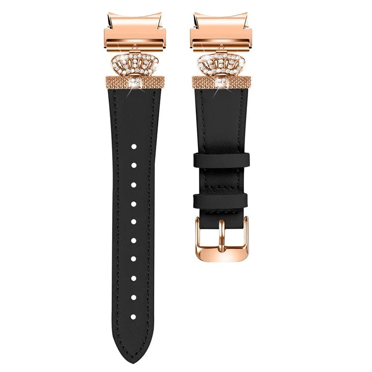 For Samsung Galaxy Watch6 40mm  /  44mm  /  Watch6 Classic 43mm  /  47mm Watchband with Rose Gold Connector Genuine Cow Leather Strap