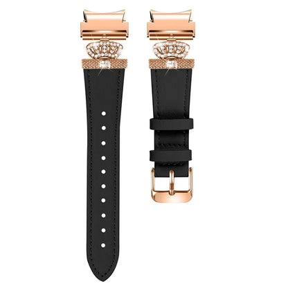 For Samsung Galaxy Watch6 40mm  /  44mm  /  Watch6 Classic 43mm  /  47mm Watchband with Rose Gold Connector Genuine Cow Leather Strap