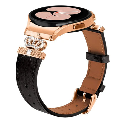 For Samsung Galaxy Watch6 40mm  /  44mm  /  Watch6 Classic 43mm  /  47mm Watchband with Rose Gold Connector Genuine Cow Leather Strap