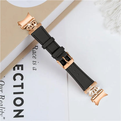 For Samsung Galaxy Watch6 40mm  /  44mm  /  Watch6 Classic 43mm  /  47mm Watchband with Rose Gold Connector Genuine Cow Leather Strap