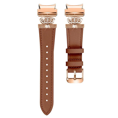 For Samsung Galaxy Watch6 40mm  /  44mm  /  Watch6 Classic 43mm  /  47mm Watchband with Rose Gold Connector Genuine Cow Leather Strap