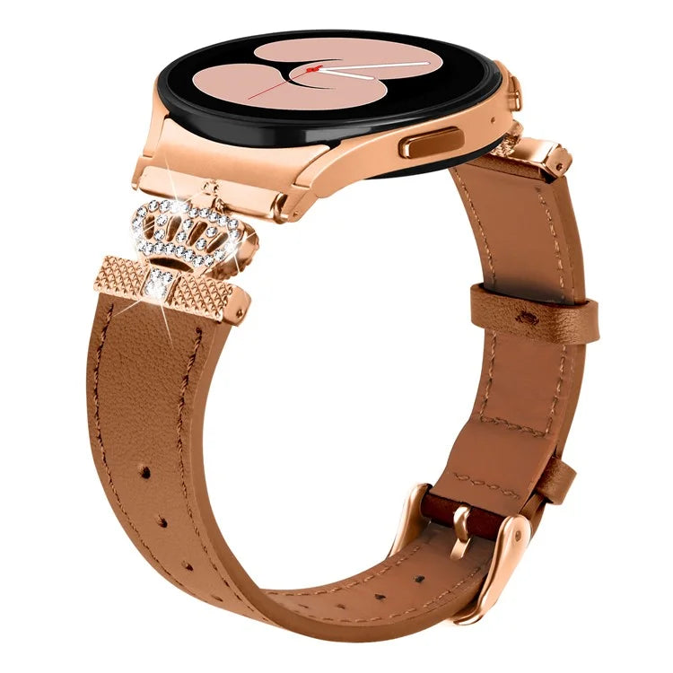 For Samsung Galaxy Watch6 40mm  /  44mm  /  Watch6 Classic 43mm  /  47mm Watchband with Rose Gold Connector Genuine Cow Leather Strap