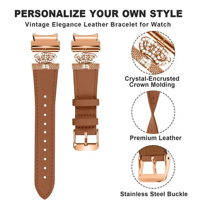 For Samsung Galaxy Watch6 40mm  /  44mm  /  Watch6 Classic 43mm  /  47mm Watchband with Rose Gold Connector Genuine Cow Leather Strap