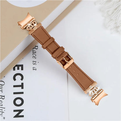 For Samsung Galaxy Watch6 40mm  /  44mm  /  Watch6 Classic 43mm  /  47mm Watchband with Rose Gold Connector Genuine Cow Leather Strap