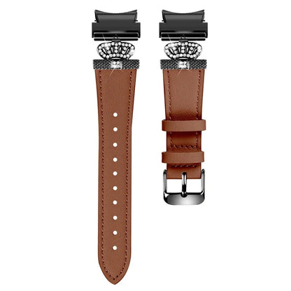 For Samsung Galaxy Watch6 40mm  /  44mm  /  Watch6 Classic 43mm  /  47mm Watchband with Black Connector Genuine Cow Leather Strap