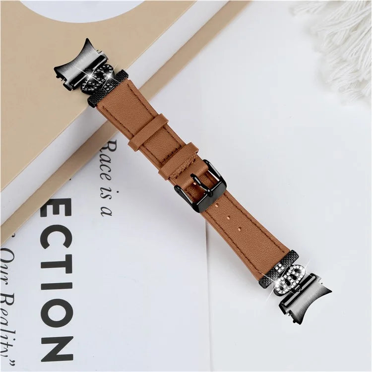 For Samsung Galaxy Watch6 40mm  /  44mm  /  Watch6 Classic 43mm  /  47mm Watchband with Black Connector Genuine Cow Leather Strap