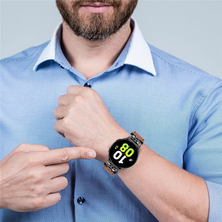 For Samsung Galaxy Watch6 40mm  /  44mm  /  Watch6 Classic 43mm  /  47mm Watchband with Black Connector Genuine Cow Leather Strap