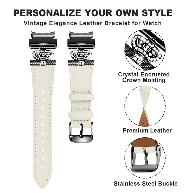For Samsung Galaxy Watch6 40mm  /  44mm  /  Watch6 Classic 43mm  /  47mm Watchband with Black Connector Genuine Cow Leather Strap