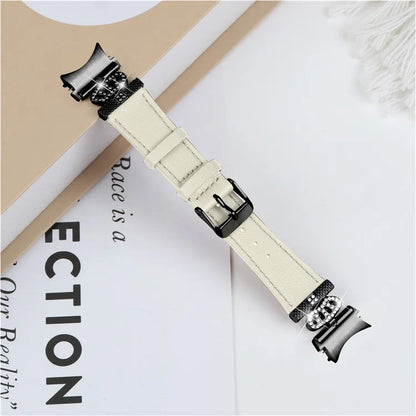 For Samsung Galaxy Watch6 40mm  /  44mm  /  Watch6 Classic 43mm  /  47mm Watchband with Black Connector Genuine Cow Leather Strap