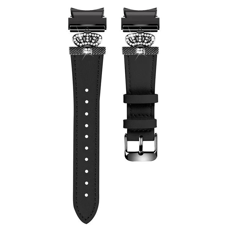 For Samsung Galaxy Watch6 40mm  /  44mm  /  Watch6 Classic 43mm  /  47mm Watchband with Black Connector Genuine Cow Leather Strap