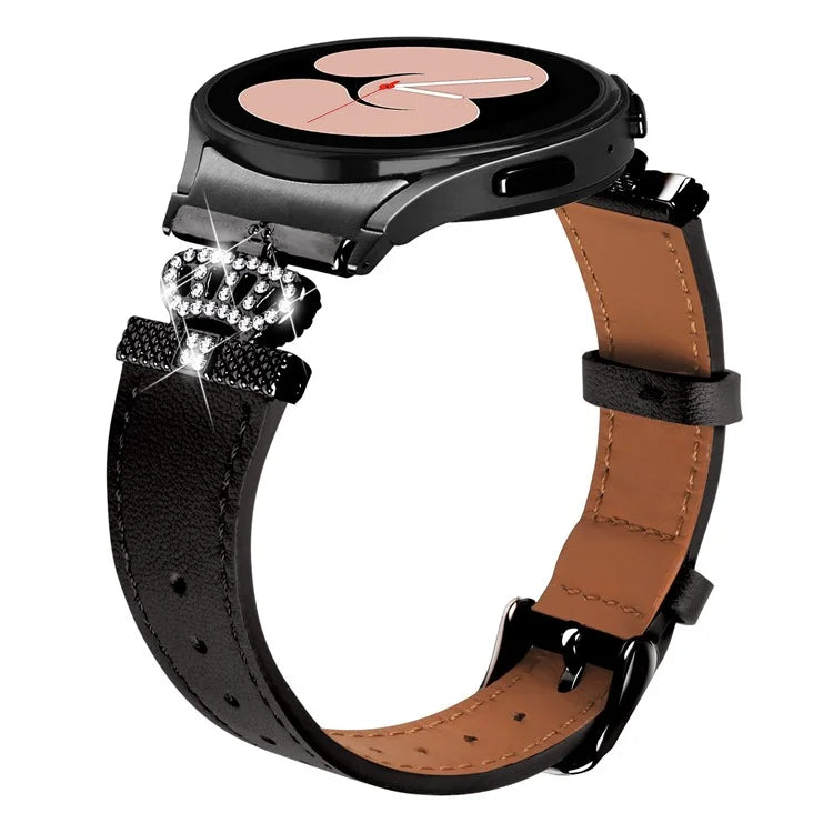 For Samsung Galaxy Watch6 40mm  /  44mm  /  Watch6 Classic 43mm  /  47mm Watchband with Black Connector Genuine Cow Leather Strap