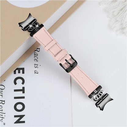 For Samsung Galaxy Watch6 40mm  /  44mm  /  Watch6 Classic 43mm  /  47mm Watchband with Black Connector Genuine Cow Leather Strap