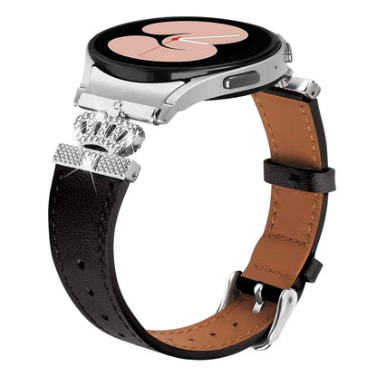 For Samsung Galaxy Watch6 40mm  /  44mm  /  Watch6 Classic 43mm  /  47mm Watchband with Silver Connector Genuine Cow Leather Strap