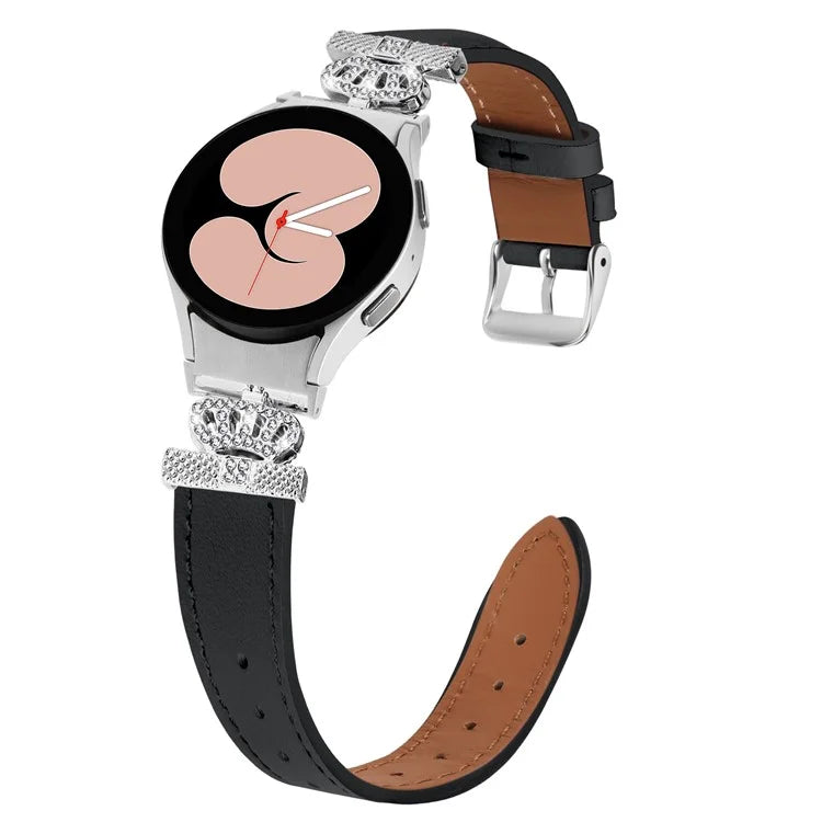 For Samsung Galaxy Watch6 40mm  /  44mm  /  Watch6 Classic 43mm  /  47mm Watchband with Silver Connector Genuine Cow Leather Strap