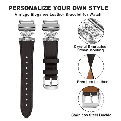 For Samsung Galaxy Watch6 40mm  /  44mm  /  Watch6 Classic 43mm  /  47mm Watchband with Silver Connector Genuine Cow Leather Strap