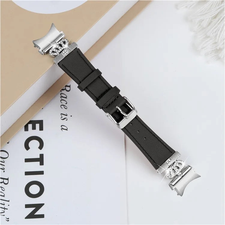 For Samsung Galaxy Watch6 40mm  /  44mm  /  Watch6 Classic 43mm  /  47mm Watchband with Silver Connector Genuine Cow Leather Strap