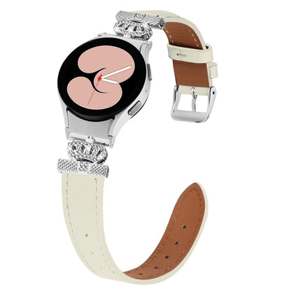 For Samsung Galaxy Watch6 40mm  /  44mm  /  Watch6 Classic 43mm  /  47mm Watchband with Silver Connector Genuine Cow Leather Strap