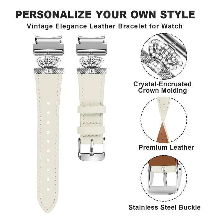 For Samsung Galaxy Watch6 40mm  /  44mm  /  Watch6 Classic 43mm  /  47mm Watchband with Silver Connector Genuine Cow Leather Strap